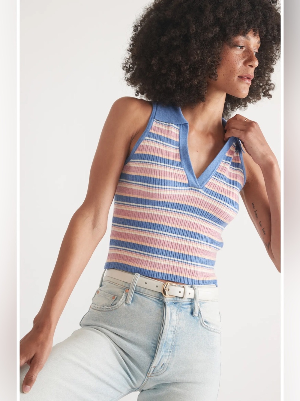 Marine Layer Amelia Rib Polo Indigo Multi Stripe - Picture 8 of 10